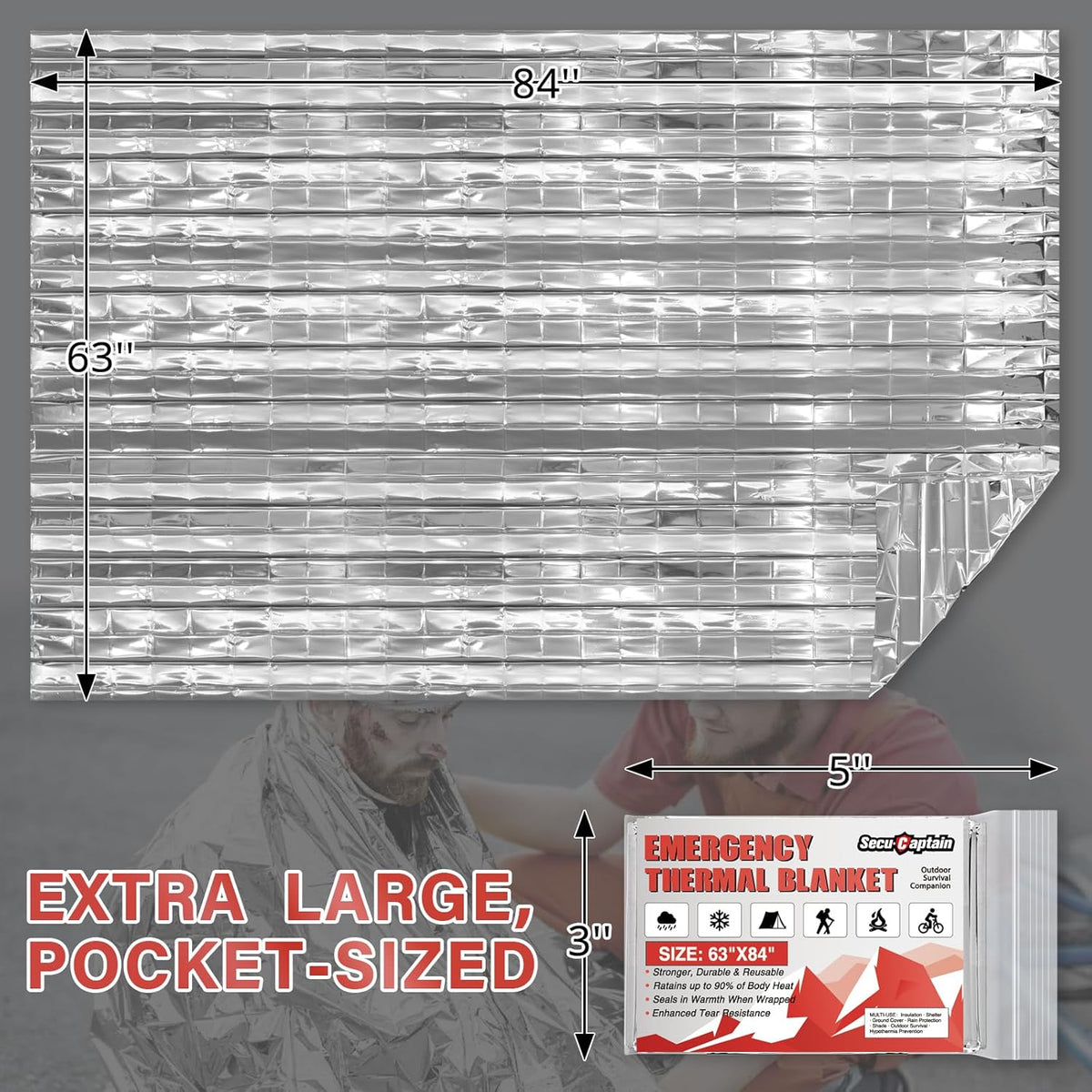 SecuCaptain Survival Emergency Thermal Blankets: 4/10/25/30/50/75/100 PCS Extra Large 84” x63” Space Mylar Blanket Kit for Outdoor Cold Winter Camping Hiking Car Bug Out Bag or First Aid