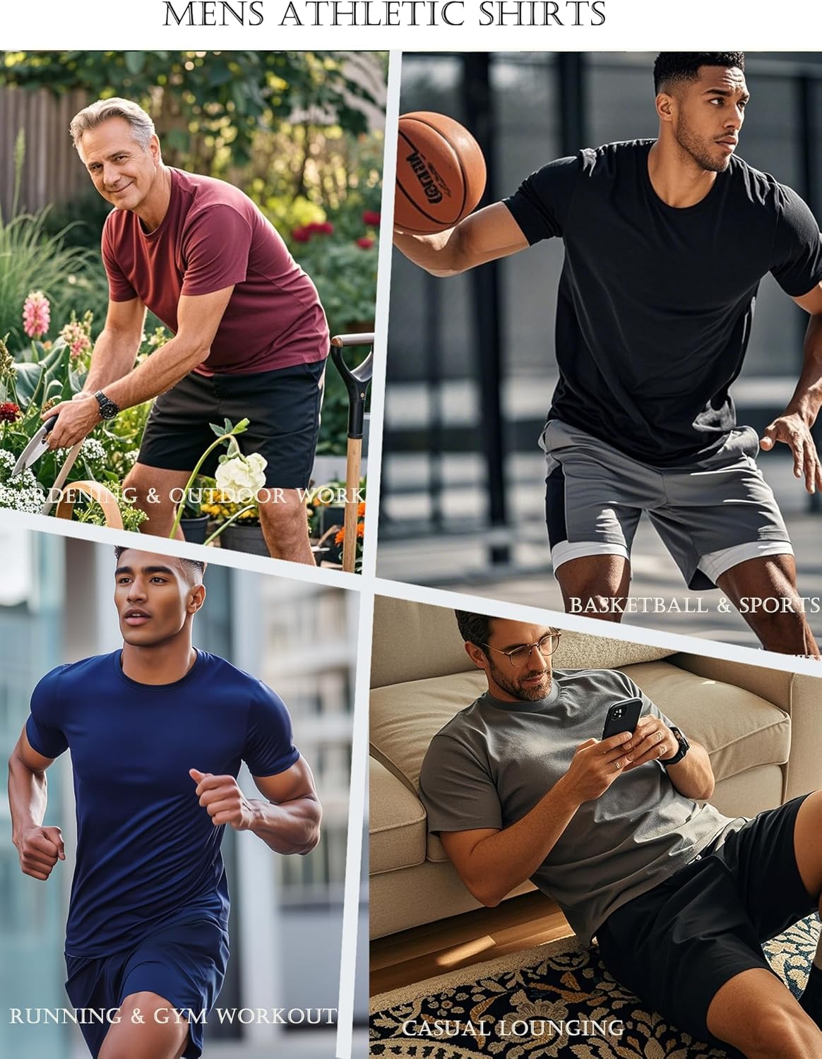 Skiennix Men's Athletic Quick-Dry Crew Neck T-Shirts - 5 Pack for Running & Gym Workouts