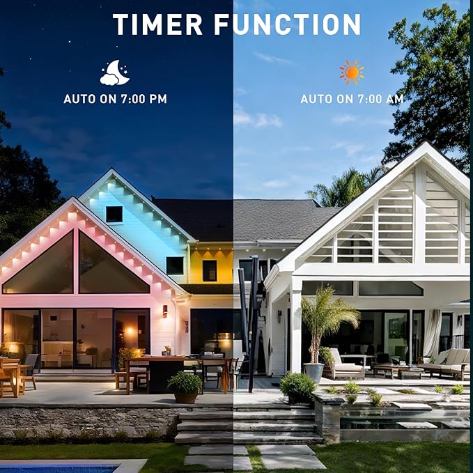 300FT Permanent Outdoor Lights, Smart RGB Eaves Lights with App/Remote Control, LED IP67 Waterproof Outdoor Lighting for Halloween Christmas Holidays Daily Party House Roof Lighting