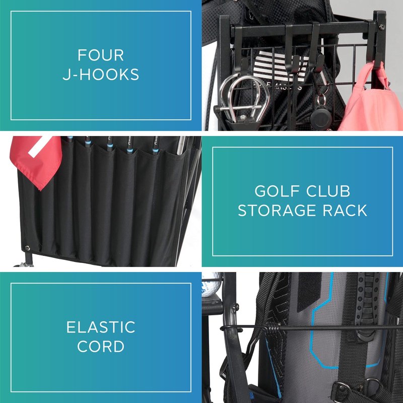 STUFFSTASH Golf Bag Organizer; Bags, Shoe and Accessories Storage for Garage; Mens Cart Stand Caddy Organizers; Fits 2 Golf Bags; Sports Equipment Rack for Shed; Club Basket Locker; Ball Holder