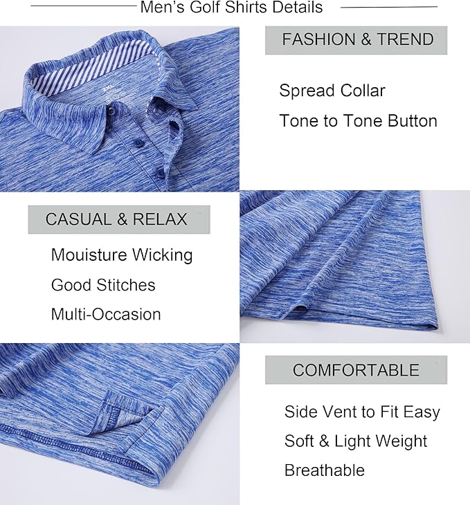 Alex Vando Mens Golf Shirt Moisture Wicking Quick-Dry Short Sleeve Casual Polo Shirts for Men