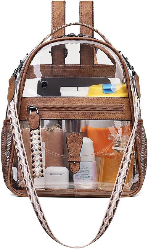 FADEON Clear Small Backpack Purse - Designer Transparent Shoulder Handbag | Stadium Approved PVC Mini Bag