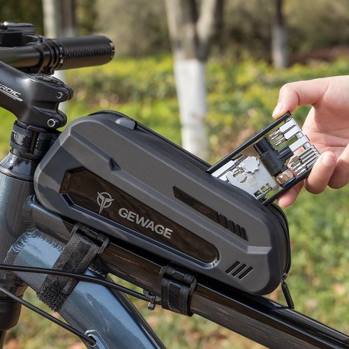 GEWAGE Bike Bag Bicycle Front Frame Bag Bike Phone Holder Bike Phone Bag Top Tube Bag Handlebar Bags Bike Accessories for Mountain Road Bike, Black