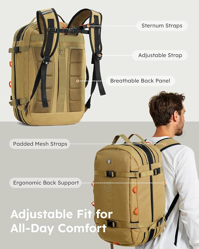 Tolaccea Travel Backpack for Men Women, 40L-50L Carry On Backpack