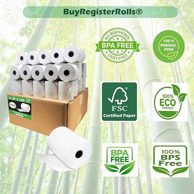 Phenol Free Thermal Paper 3 1/8 x 230 Receipt Rolls fits all Clover POS Cash