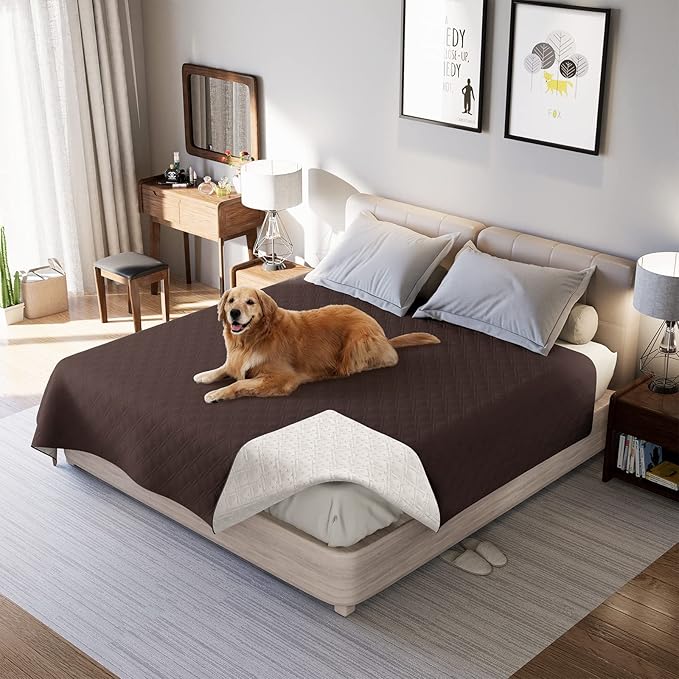 Waterproof Dog Bed Covers for Couch Protection, Water-Resistant Soft Dog Pet Blanket Anti-Slip Dog Blanket for Bed, for Furniture Bed Couch Sofa (Brown,96x82inch)