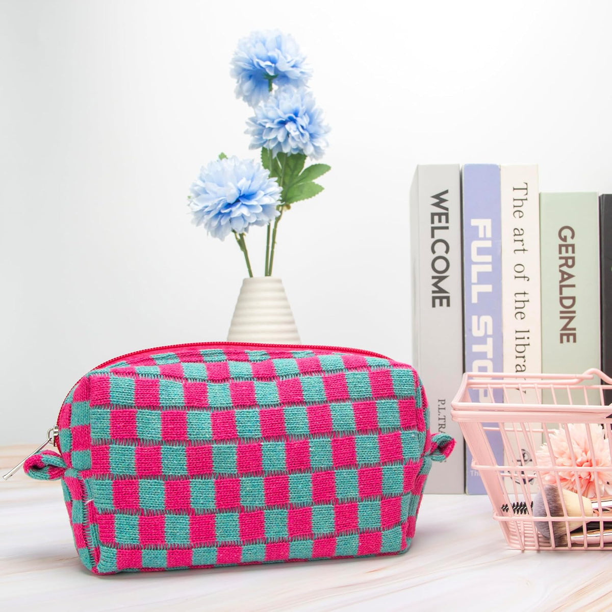 Checkered Makeup Bag for Purse, Small Cosmetic Pouch,Mix Color,6 Pack