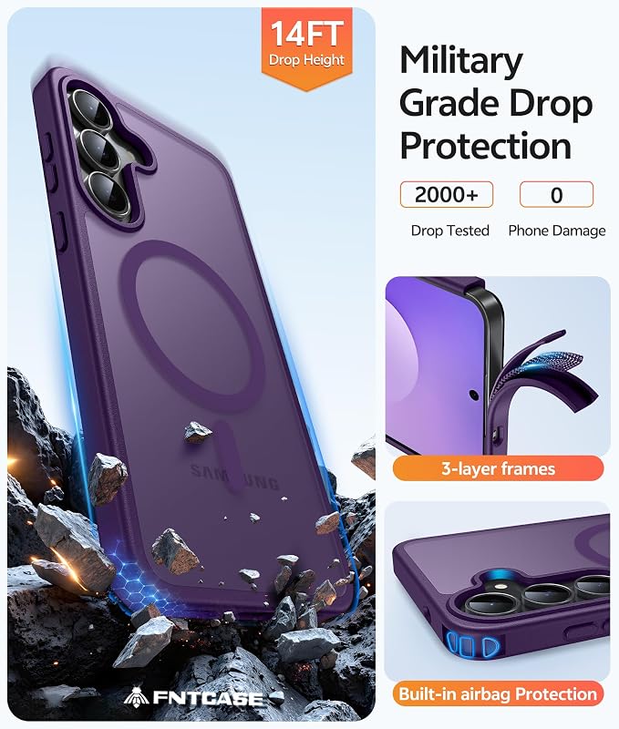 FNTCASE for Samsung Galaxy S25 FE Case: Magnetic Translucent Matte Military