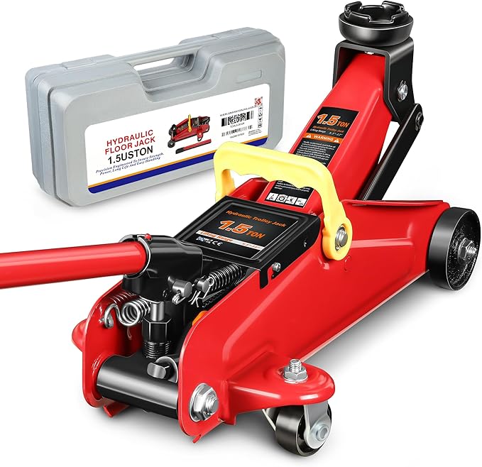 PM PERFORMOTOR Low Profile Hydraulic Trolley Service/Floor Jack, 1.5 Ton (3000 lbs) Capacity, Lifting Range 5.3"-12",Red,PM-TOL-FJ15-RD