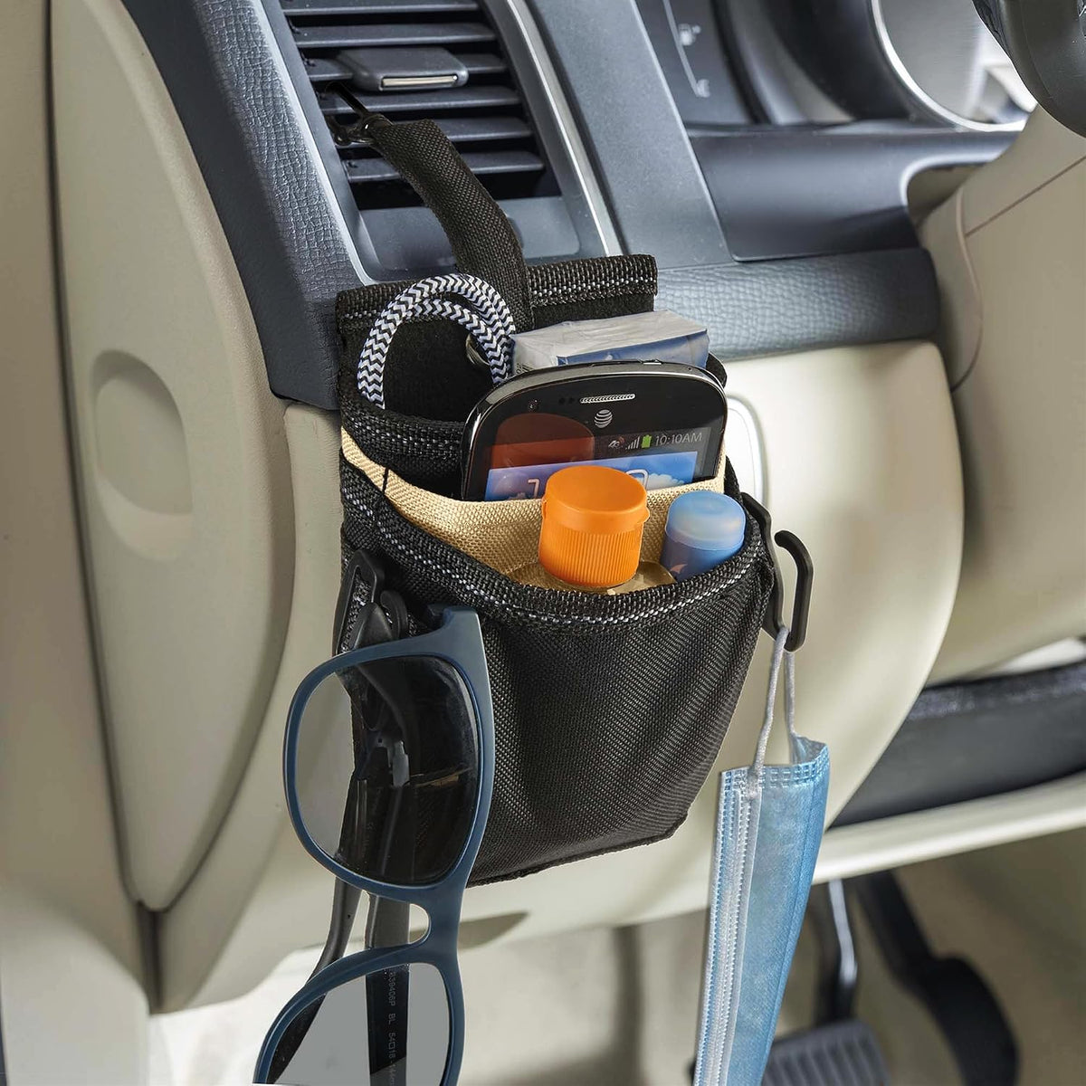 High Road DriverPockets Car Phone Holder Air Vent Pouch and Front Seat Organizer with 3 Pockets, Hanging Hooks and Charging Port