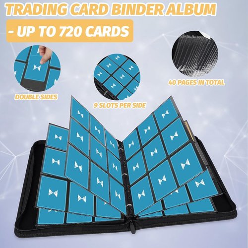 GERMUN 720 Card Binder - Premium Double-Sided Trading Card Album | 9 Pocket PU Collection Binder (Yellow)
