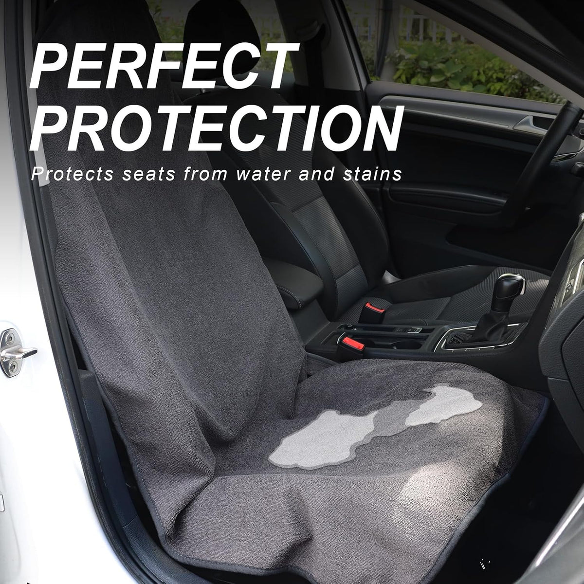 Sweat Towel Car Seat Cover Protector Front Seats for Gym Workout, Running, Swimming, Beach and Hiking, Waterproof Universal Seat Cover for Car, Trucks, Van & SUV (2, Pure Grey, Front)