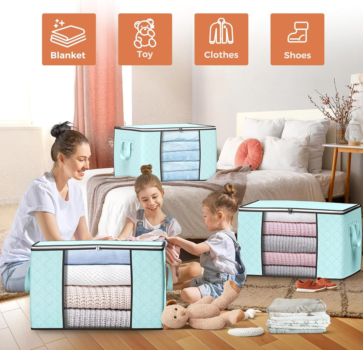 90L Large Storage Bags, 6 Pack Clothes Storage Bins Closet Organizers