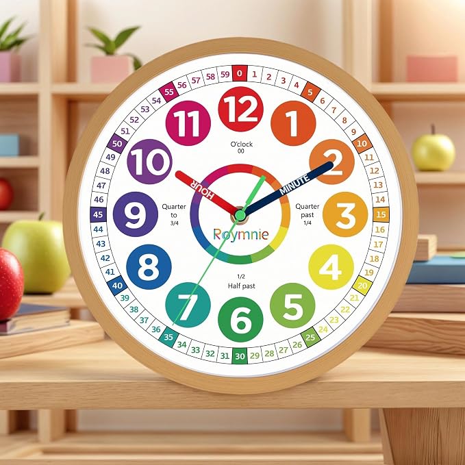Roymnie Wall Clock 10 Inch for Kids Learning Easily Kids Teaching Clock Analog