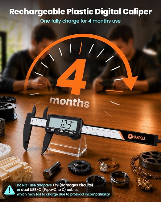 HARDELL Digital Caliper, Rechargeable Plastic Caliper