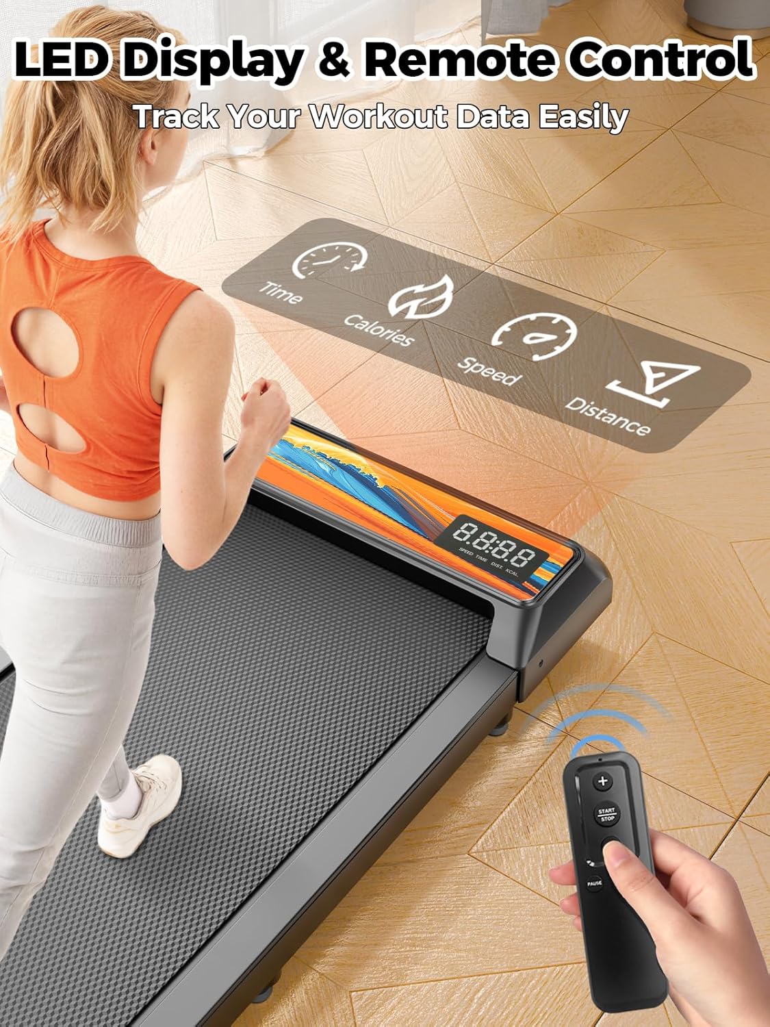 Skiennix Walking Pad Treadmill - Compact Design with 10% Incline for Home Fitness
