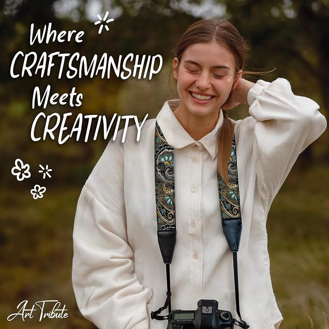 Art Tribute Camera Strap, Vintage Embroidered Neck Shoulder & Crossbody Camera