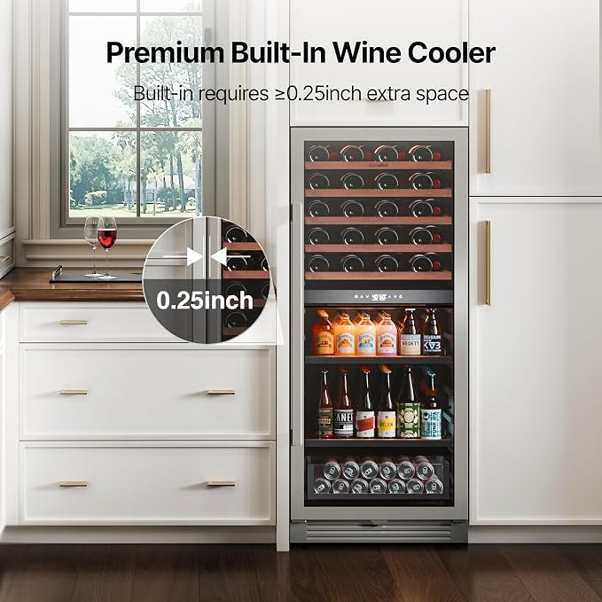 Ca'Lefort 24 Inch Dual Zone Wine & Beverage Center, 112 Can & 40 Bottle | 55-Inch Tall Wine Cellar, Quiet Inverter Compressor, Precise 40-65°F Temperature Control, Glide-Out Shelves & Storage Drawer