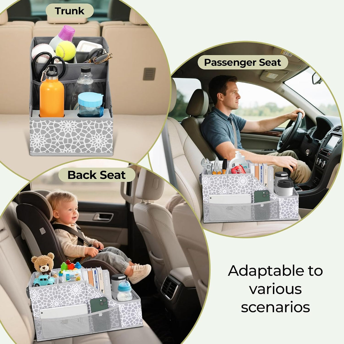 Easi Foldable Car Seat Organizer With 12 Storage Compartments 2 Metal Cup Holders, 2 Pack Back Seat Car Organizer For Car Accessories, Front Seat organizer For SUV Truck Van Sedans, Print