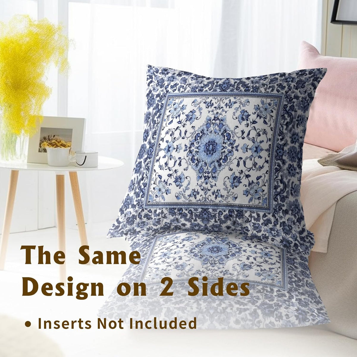 Giwawa Boho Floral Pillow Covers 16x16 Inch Blue Leaves Decorative Pillow Cases Set of 2 Square Throw Pillows for Cushion Sofa Couch Outdoor Decor