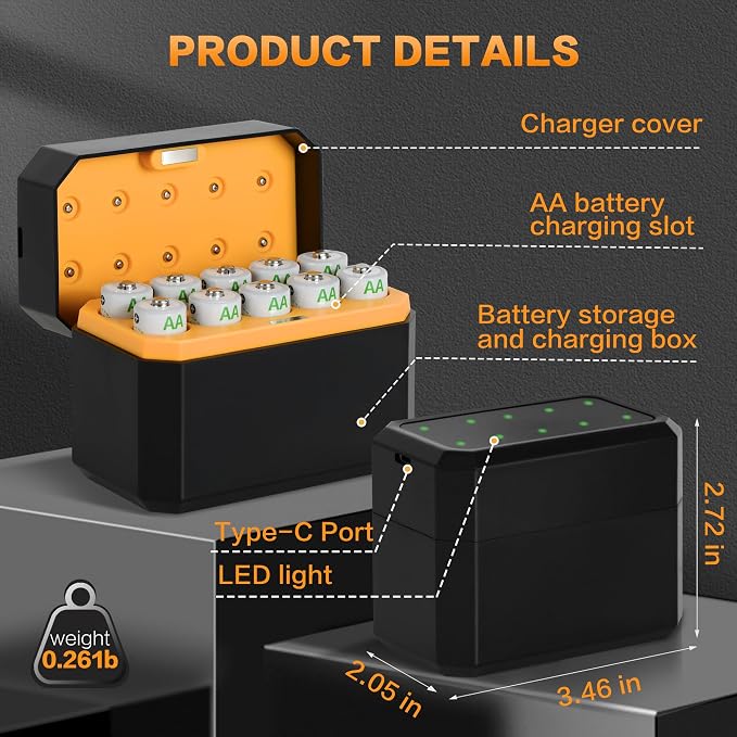 10-Pack Rechargeable AA Batteries Lithium