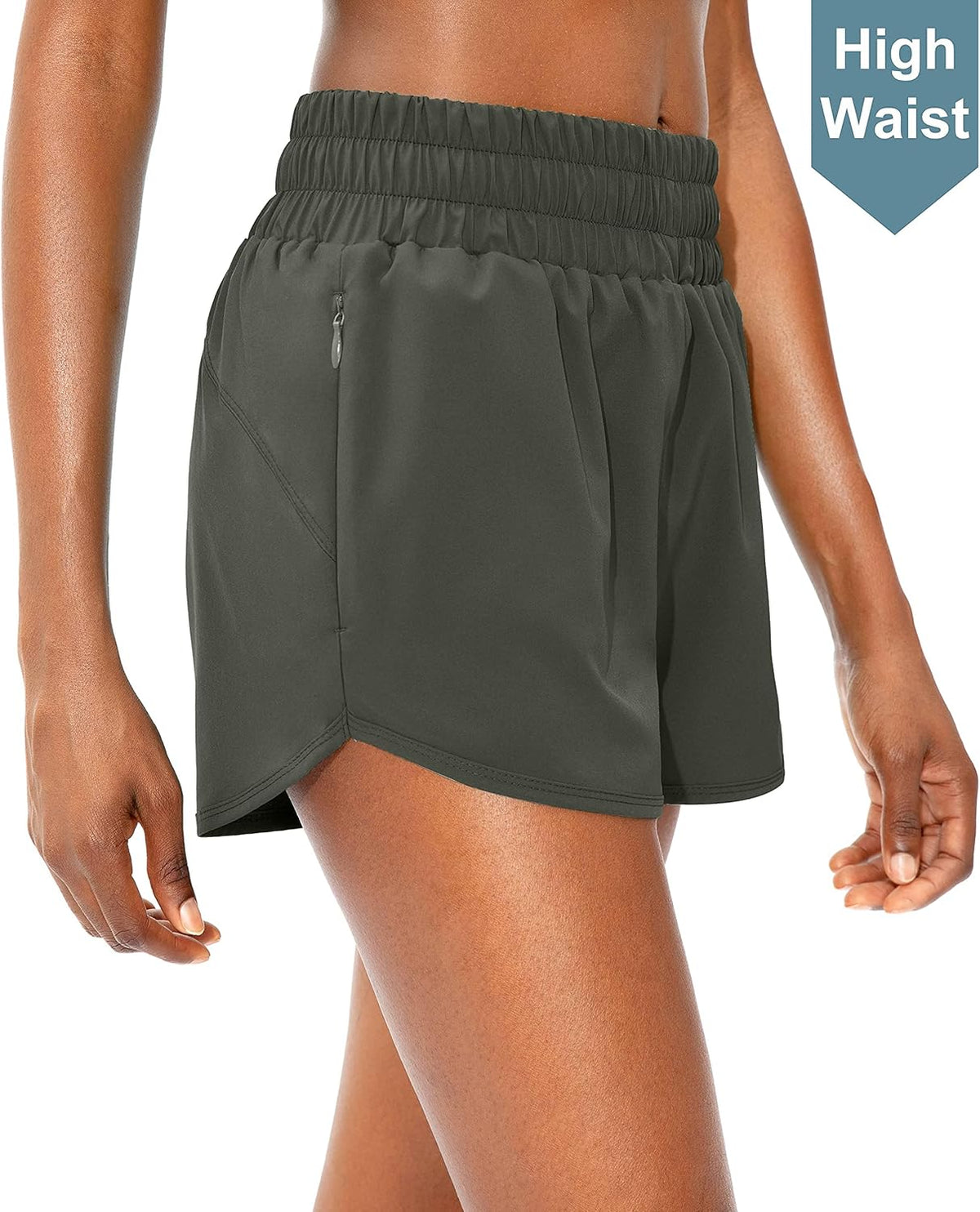 SANTINY Women's High Waisted Running Shorts - Athletic Gym Shorts with Zip Pockets & Liner