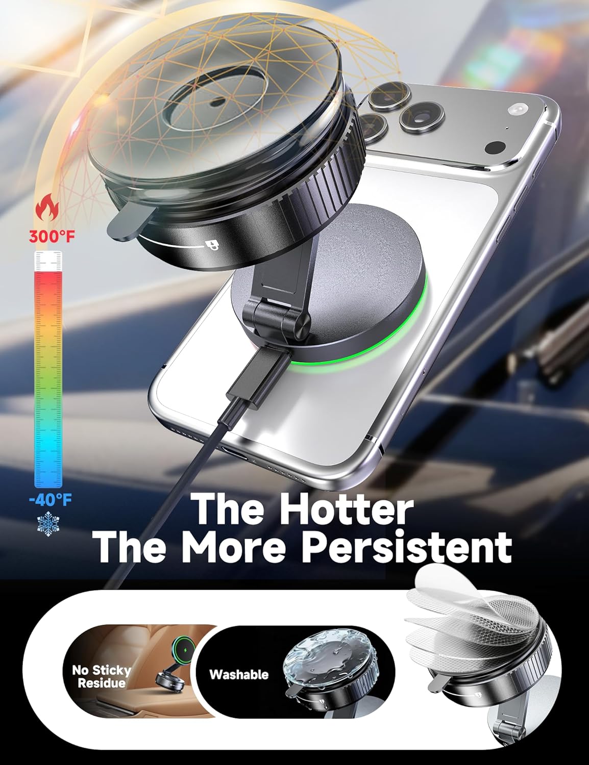 15W Magsafe Car Mount Charger, Faster Charging Wireless Car Charger