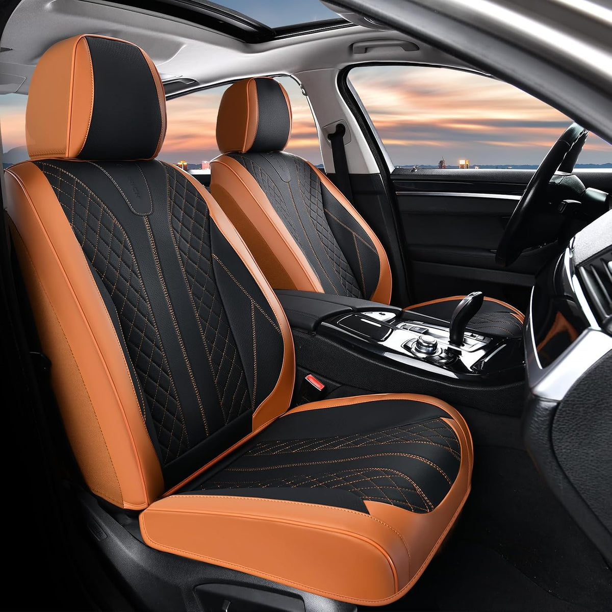 FLORICH Leather Seat Covers for Cars Front Car Seat Cover Premium Automotive Seat Covers Waterproof Car Seat Cushion Protector Universal Fit for Most Cars SUV Trucks, Brown&Black
