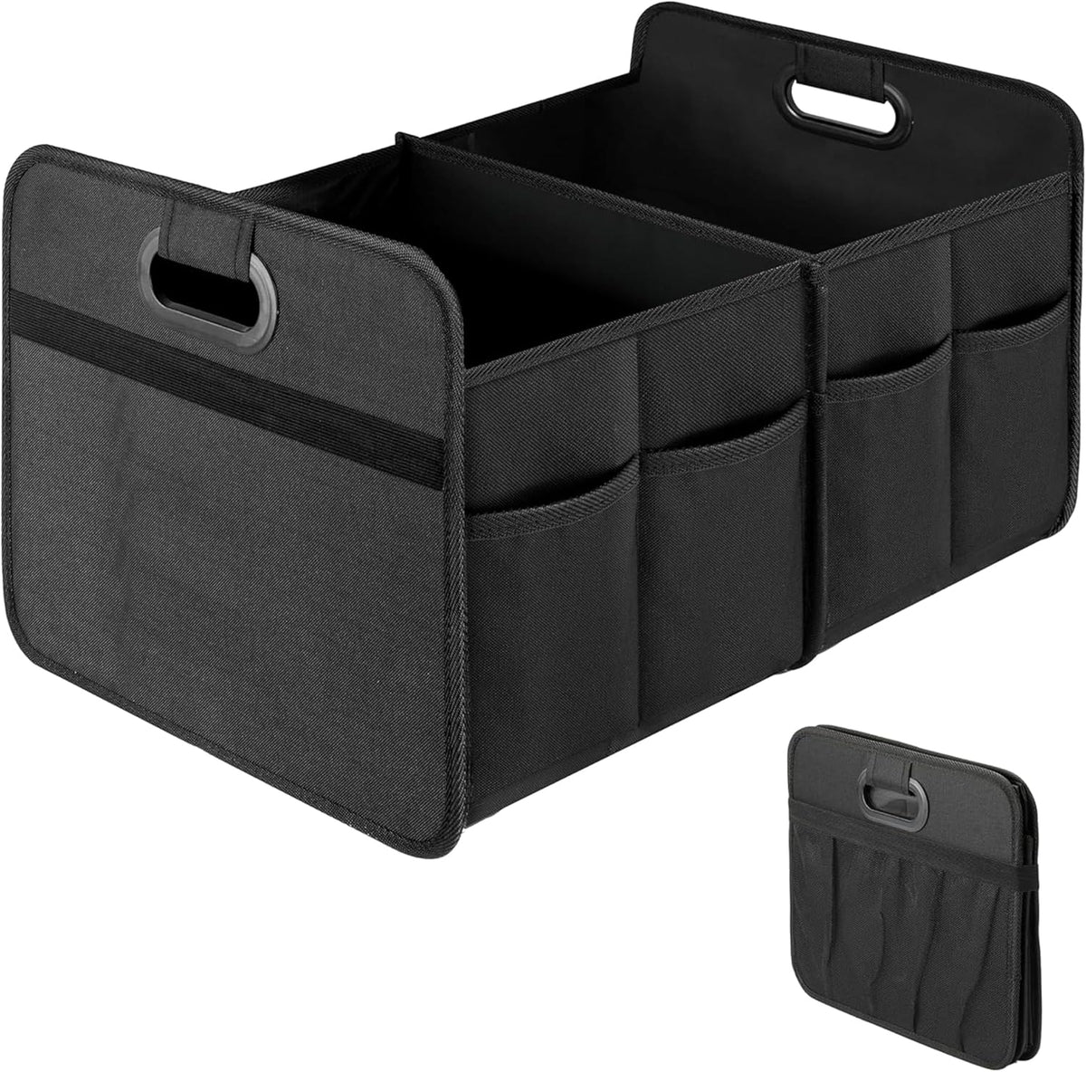 Simple Deluxe Car Trunk Organizer, 2 Compartments Collapsible Trunk Storage, Anti-slip Design, Made of Waterproof 600D Oxford Polyester, Suitable for SUV, Minivan, Truck, Standard Size, Black New
