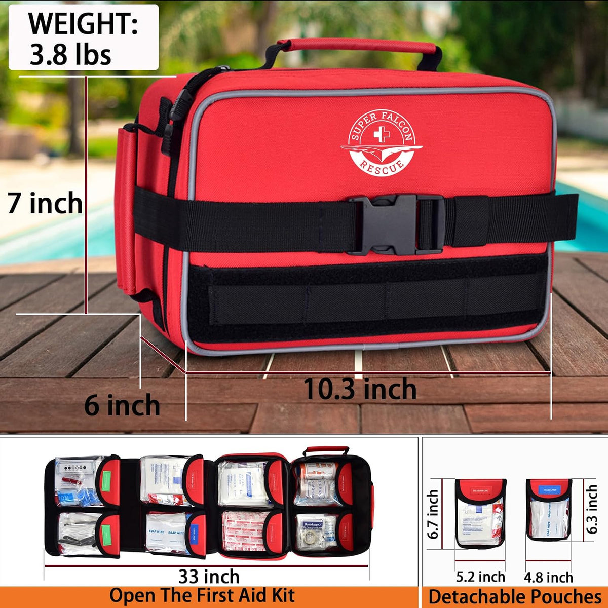 Waterproof First Aid Kit 418Pcs for Car Home Outdoor Emergency Survival | Color-Coded Organized Pockets, Dual-Handle Design; Waterproof Material for Car Home Hiking Backpacking and Daily Emergencies