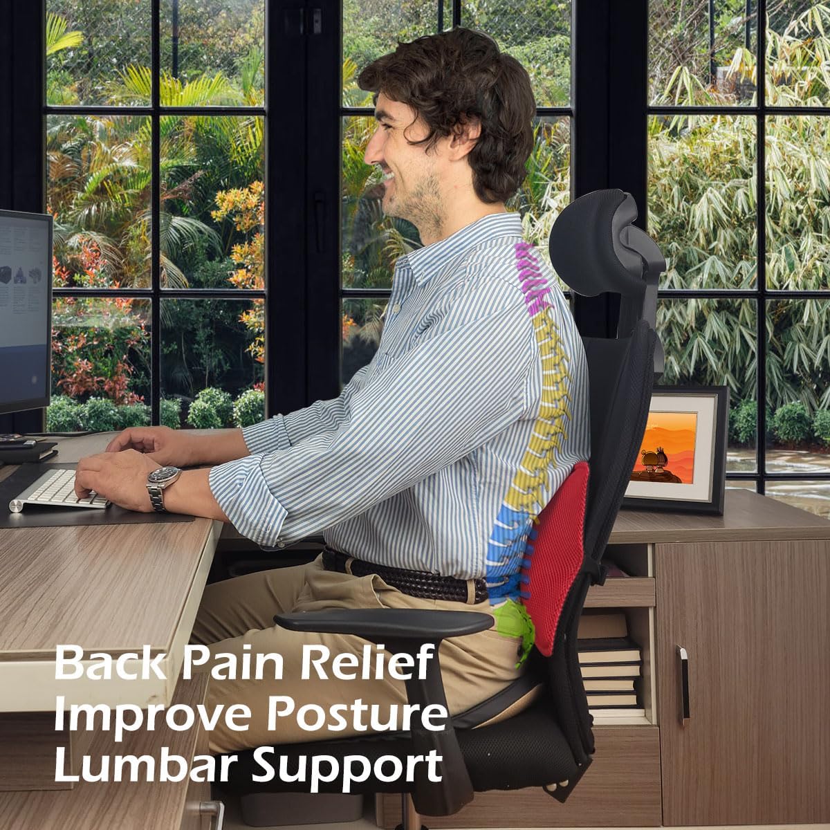 Inflatable Lumbar Support Pillow for Office Chair and Car Seat, Back Support Cushion with Air Pump for Reducing Lower Back Pain