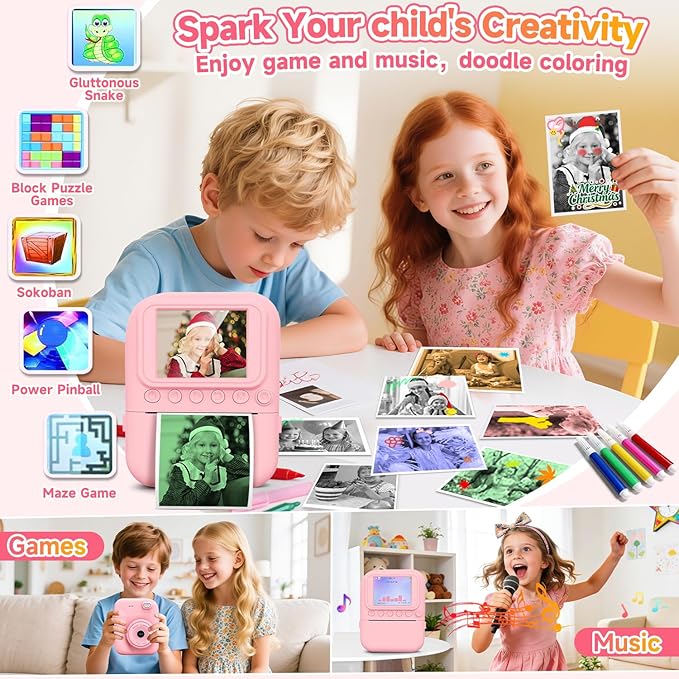 Kids Camera Instant Print, 1080P Digital Instant Print Cameras