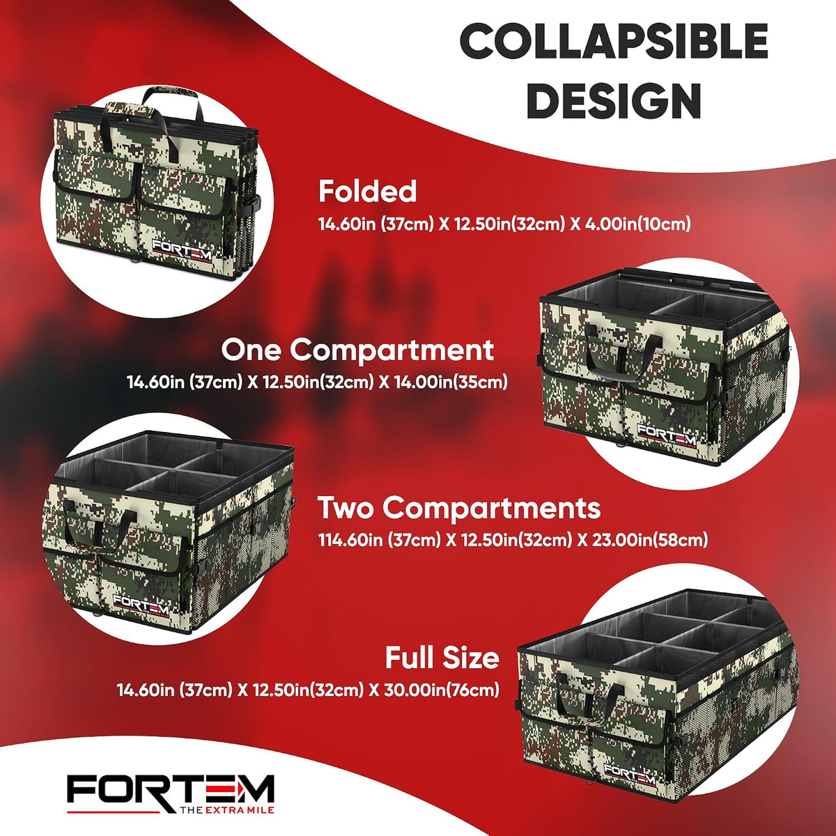 FORTEM Trunk Organizer - Foldable Car Organizer & Storage for SUVs & Trucks