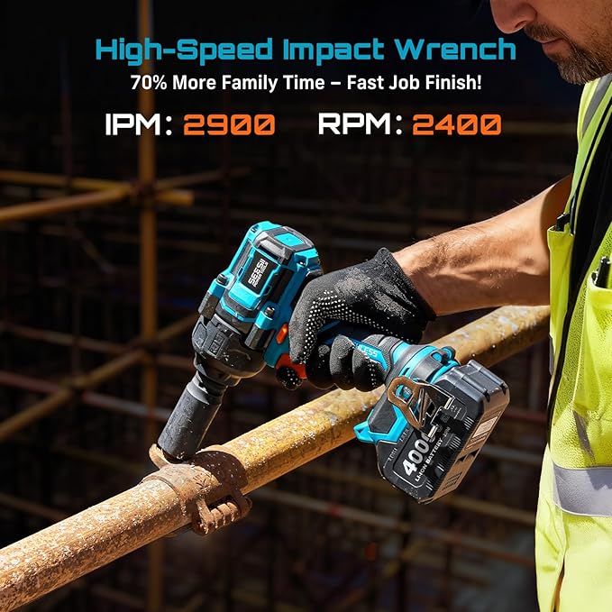 Seesii Impact Wrench 886 Ft-lbs(1200N.m), 1/2 High Torque Impact Gun with 21V 4000mAh Battery, Electric Impact Driver, 2900IPM, 5 Socket, Cordless Impact Wrench for Home Car/Mower/Pickup/Truck RV