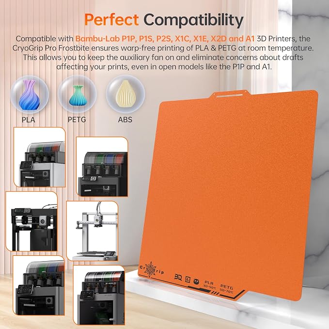 BIQU Cryogrip Pro Frostbite Matte Orange Cold Build Plate