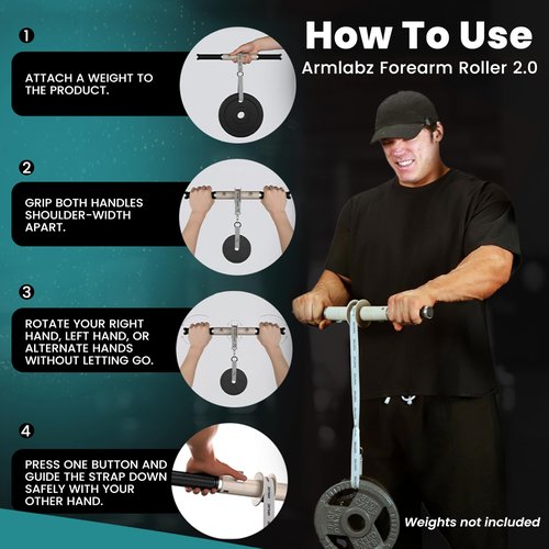 ArmLabz Forearm Roller 2.0 Wrist Roller and Forearm Strengthener, Grip Strength Trainer and Hand Exerciser, Quick Reset, One Arm Use, Wrist and Elbow Health, Forearm Workout Equipment
