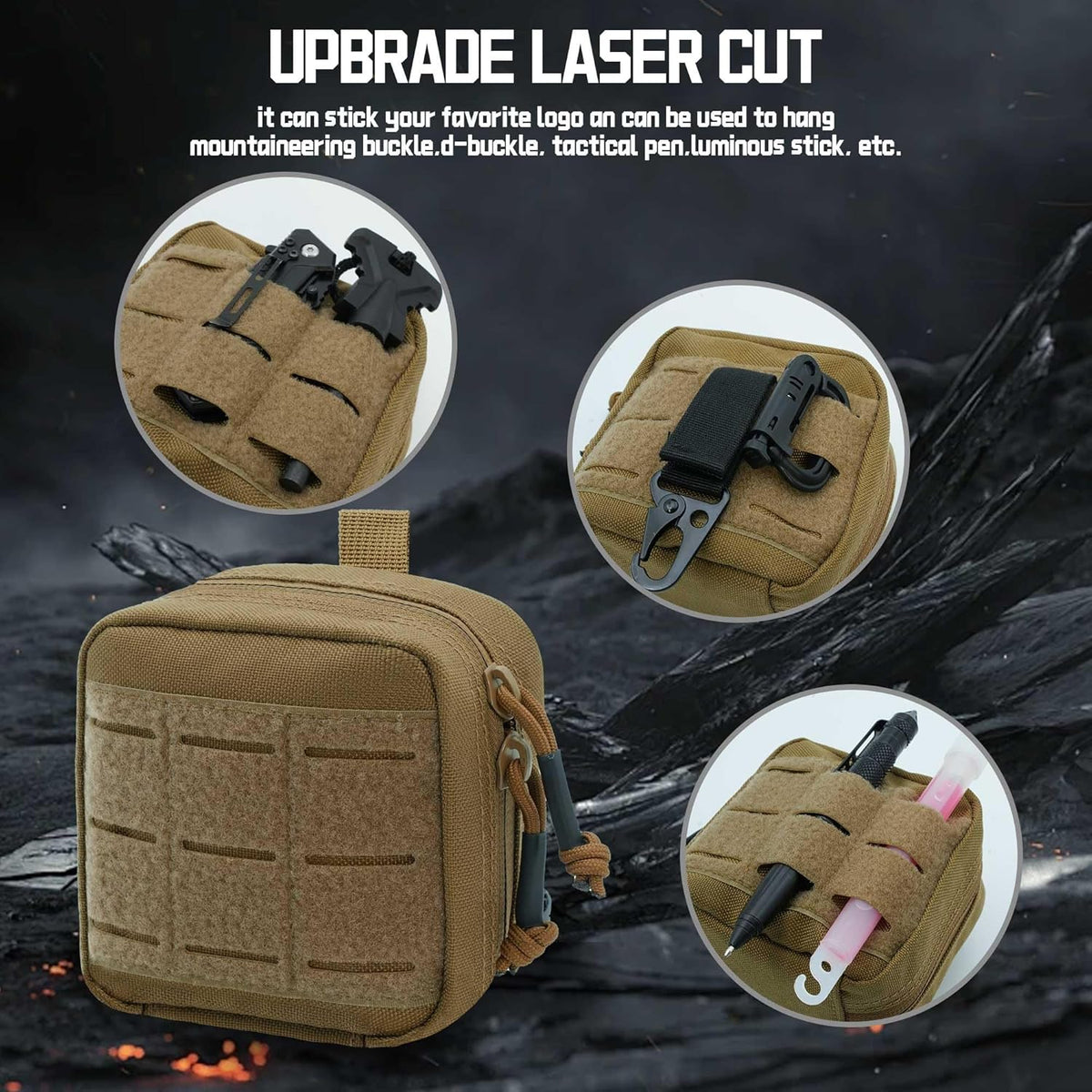 Upgrade Tactical Molle Admin Pouch - Laser Cut Design with Flag | 4x4 Inches, Interior Divider & Vinyl Pocket