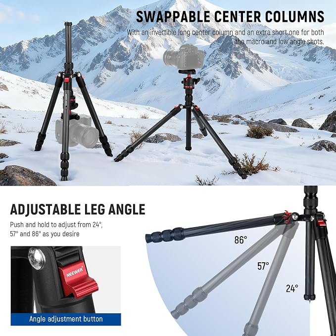 NEEWER Basics Carbon Fiber Travel Tripod, Arca Type Ball Head & Cell Phone