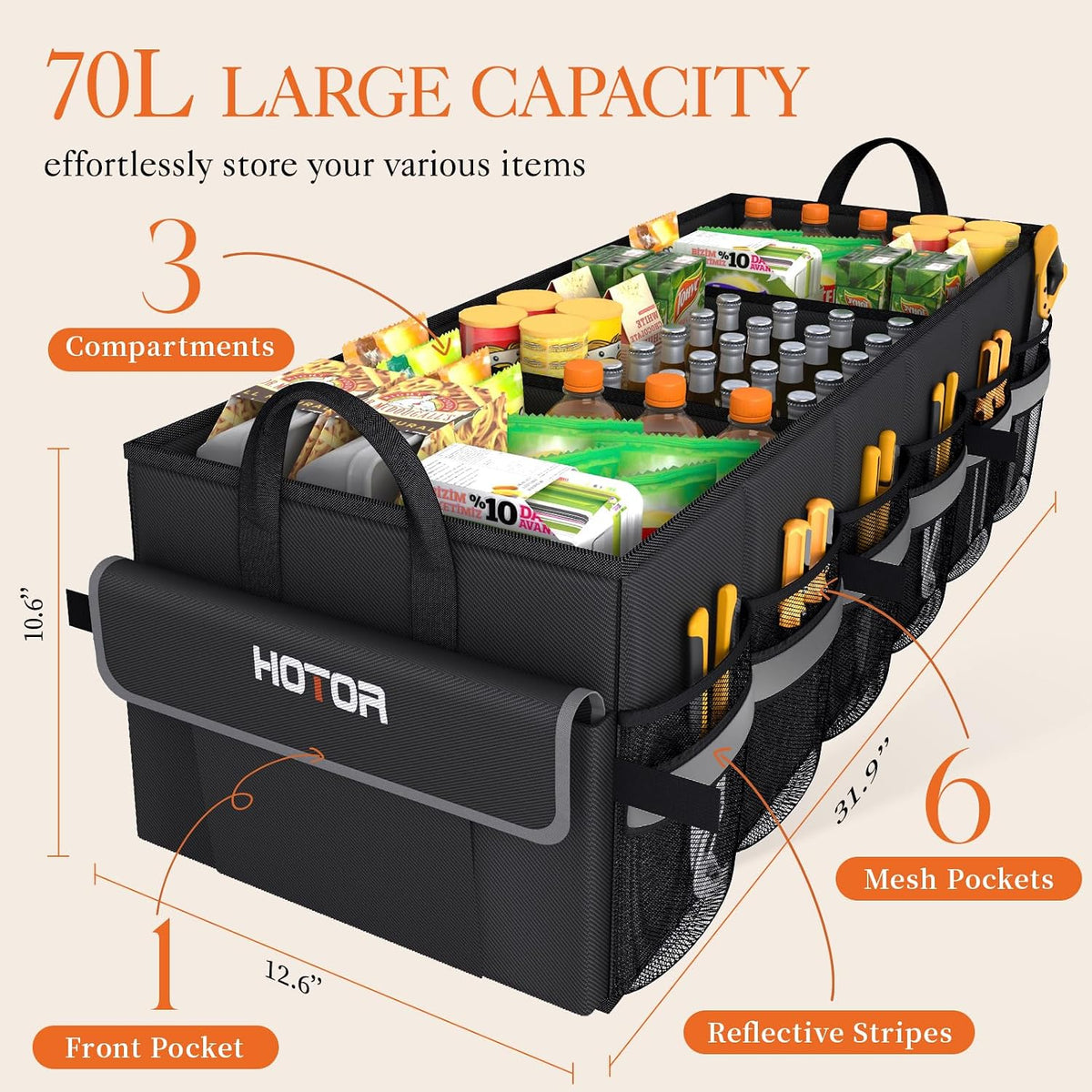HOTOR Trunk Organizer - Collapsible Car Organizer for SUV, Sedan & Van