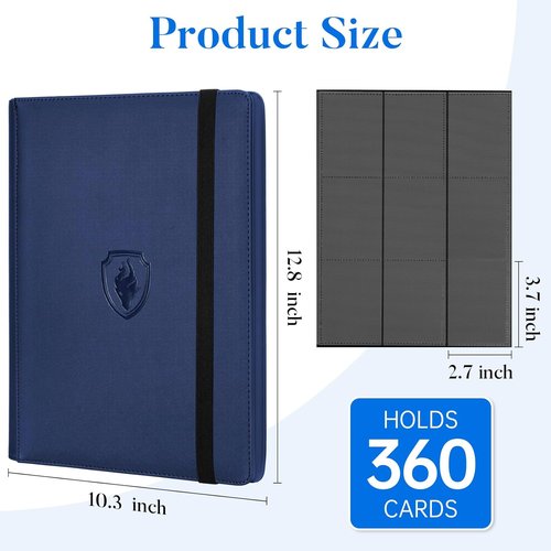 Fabmaker Premium 9 Pocket Card Binder - Sturdy Trading Card Album for 360 Cards | Navy Blue