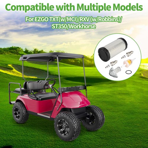 10L0L Golf Cart Tune Up Kit Compatible with EZGO TXT (W/MCI)/RXV (W/Robbins)/ST350/Workhorse, with Air + Oil + Fuel Filter 28463G01 26591G01 Spark Plug O-Ring