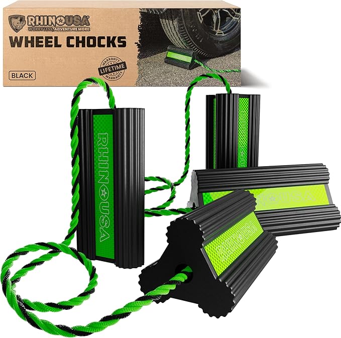 Rhino USA Heavy Duty Rubber Wheel Chocks for Trucks, Trailers, Tires, RVs & Air Planes - Durable, Non-Slip Chocks for Maximum Safety