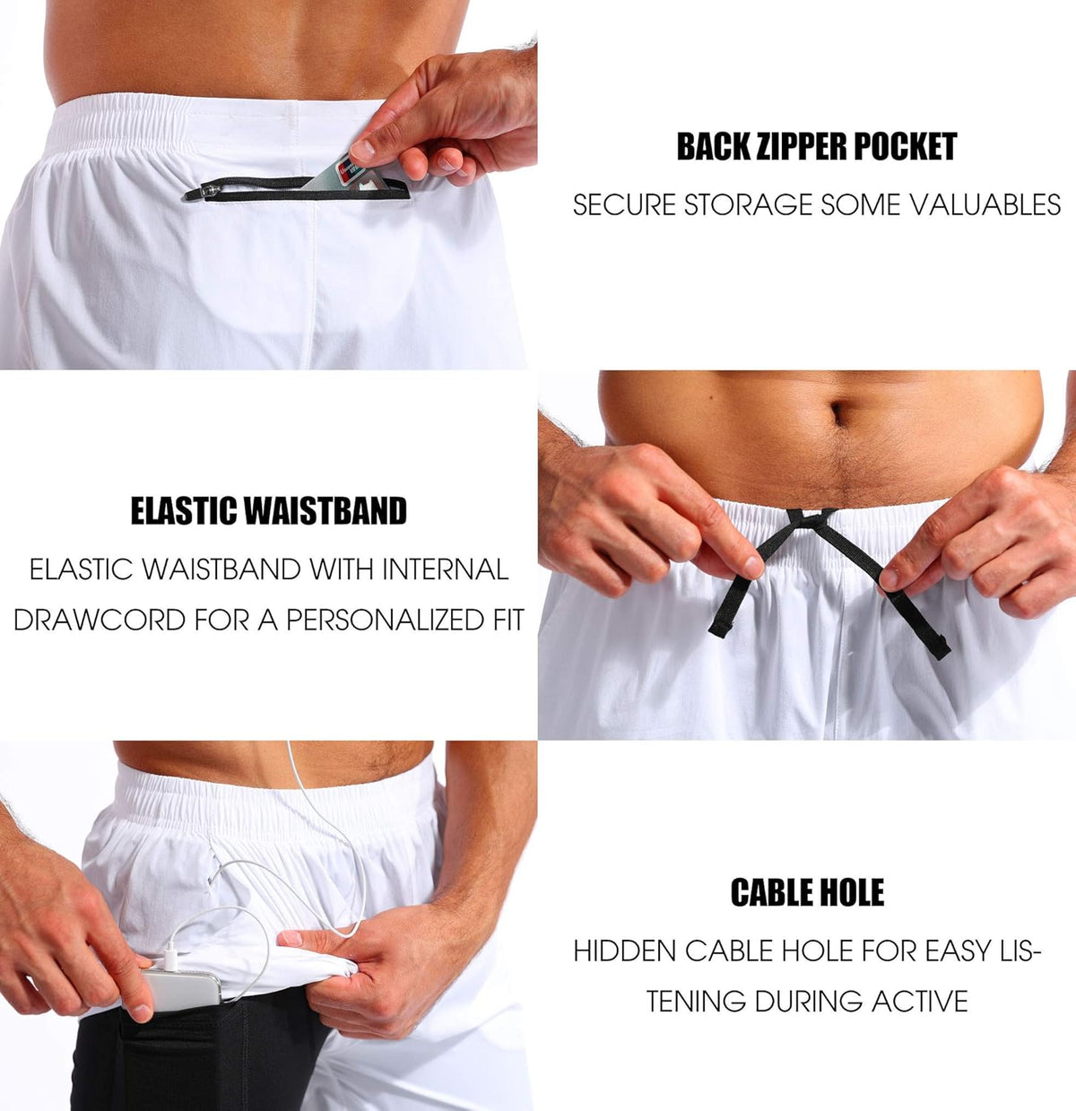 Pudolla Men's 2-in-1 Running Shorts - Quick Dry Athletic Workout Shorts with Phone Pockets | 5" Length