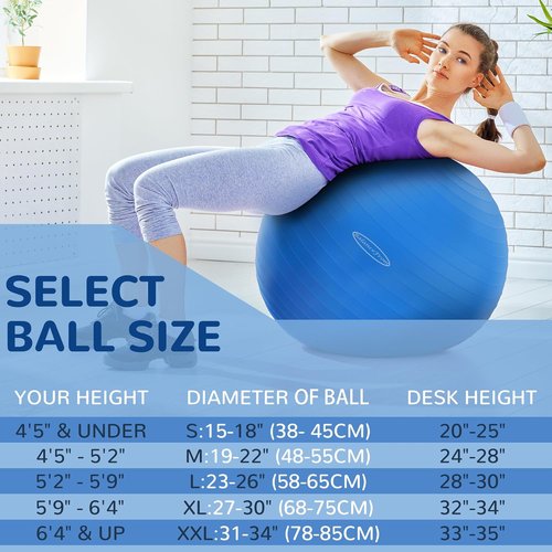 Fitvids Exercise Ball - Anti-Burst Slip Resistant Fitness & Yoga Ball with Quick Pump | 65cm