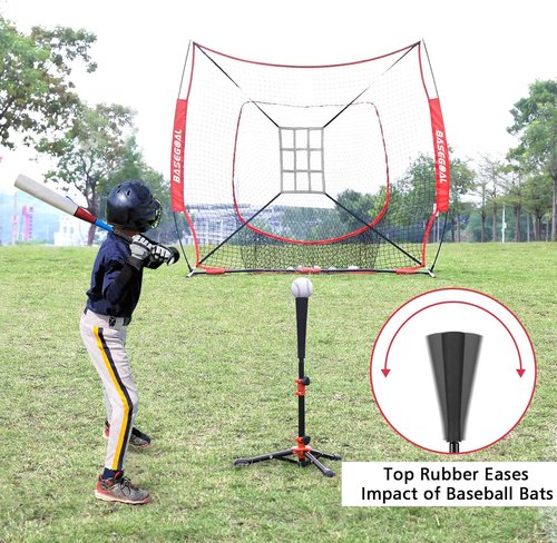 BaseGoal Baseball Tee for Kids - Adjustable Youth Batting & Softball Hitting Tee | Portable Travel Design