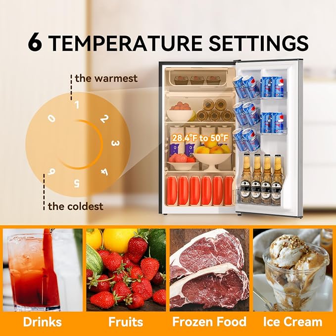 3.2 Cu. Ft. Mini Fridge with Freezer Small Refrigerator, Mini fridge for Bedroom, Dorm, Single Door, Energy Saving, Low Noise,Adjustable Thermostat,Mini Fridge for Office (Grey)