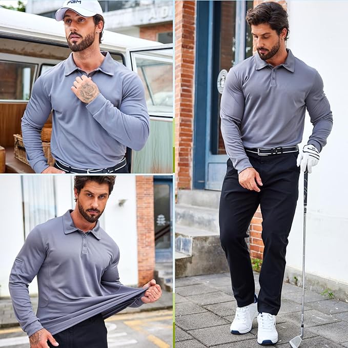 Deyeek Men's Polo Shirts Long Sleeve Golf Polo Shirts for Men Quick Dry UPF 50+ Sun Protection Polos Casual Collared Shirts