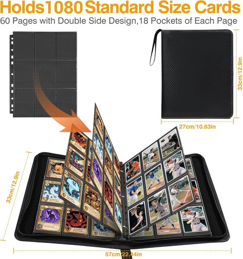 1080 Pockets Black Trading Card Sleeves by [Brand Name] - Double-Sided, Thickened Protectors for MTG, Yu-Gi-Oh!, Baseball Cards | 60 Pack