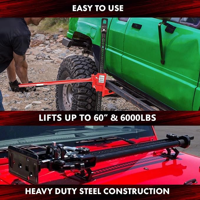 YIYITOOLS 60" Farm Jack 60 inch Steel Jack Floor Jack All-cast Jack - Red, JJ-1-002, Car Jack | Hydraulic Jack | Rotopax | Jack Stands, YY2020065