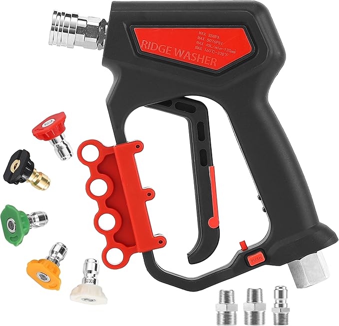 RIDGE WASHER Pressure Washer Gun 5000 PSI with Nozzle Bracket, 12 GPM, Power Washer Trigger Gun with 1/4" Quick Connector, 360° Swivel 3/8'' NPT Thread, M22-14 mm and M22-15 mm Fitting